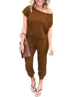Women's Light Brown Summer Dressy Outfits Off The Shoulder Imported Romper